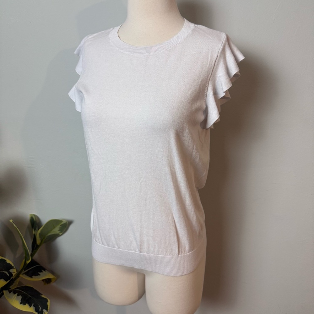 HALOGEN White Knit Sleeveless Ruffle Sweater ~ Medium